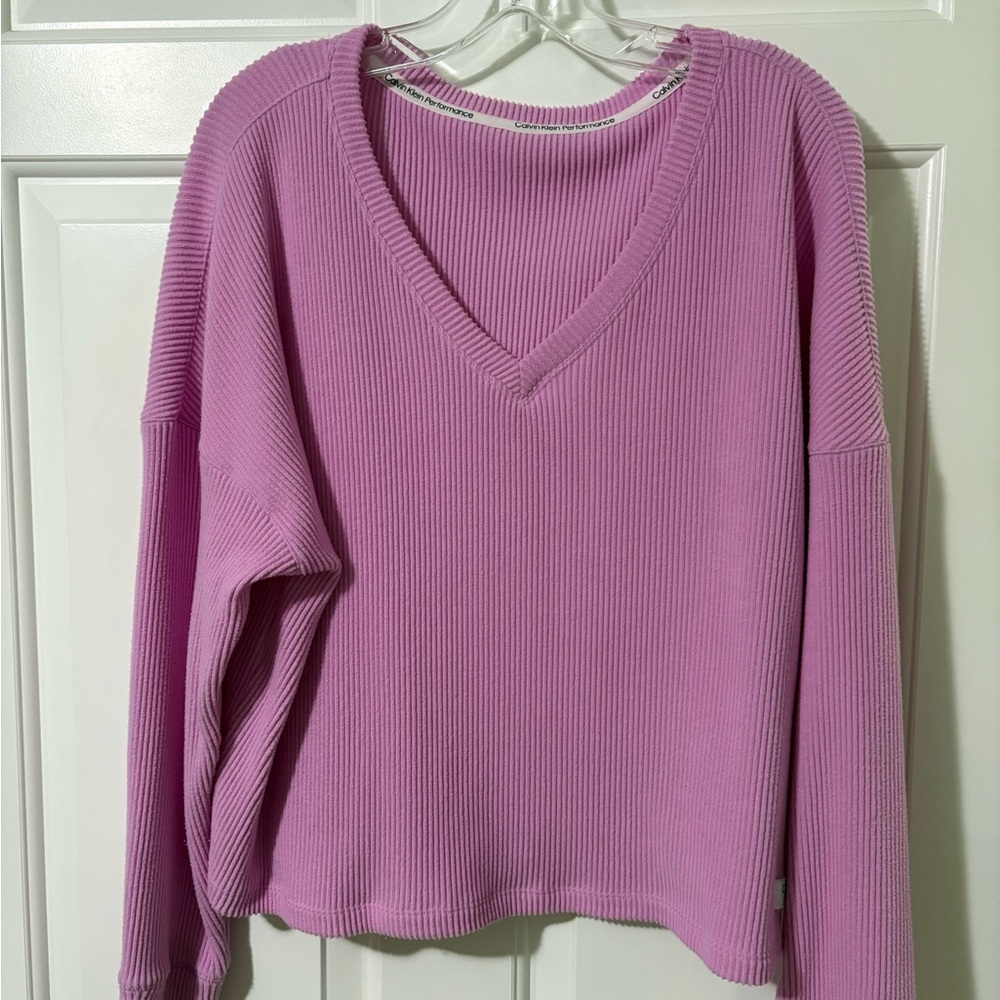 Calvin Klein Performance Pink Ribbed V-Neck Top